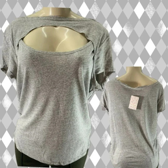 Free People S Gray Heather Cut-Out Neckline Raw Edge Seams Short Sleeve Tee - Picture 1 of 6